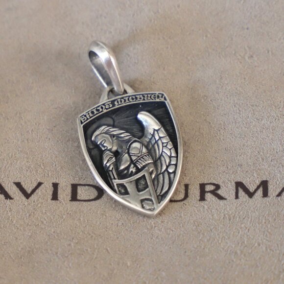 David Yurman Men's Sterling Silver Saint St Michael Amulet Pendant - Picture 2 of 4